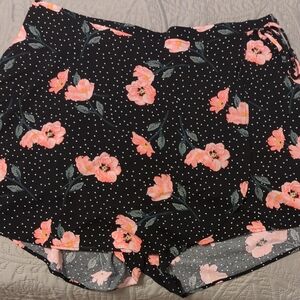 Floral Black and Pink Polka Dot Shorts